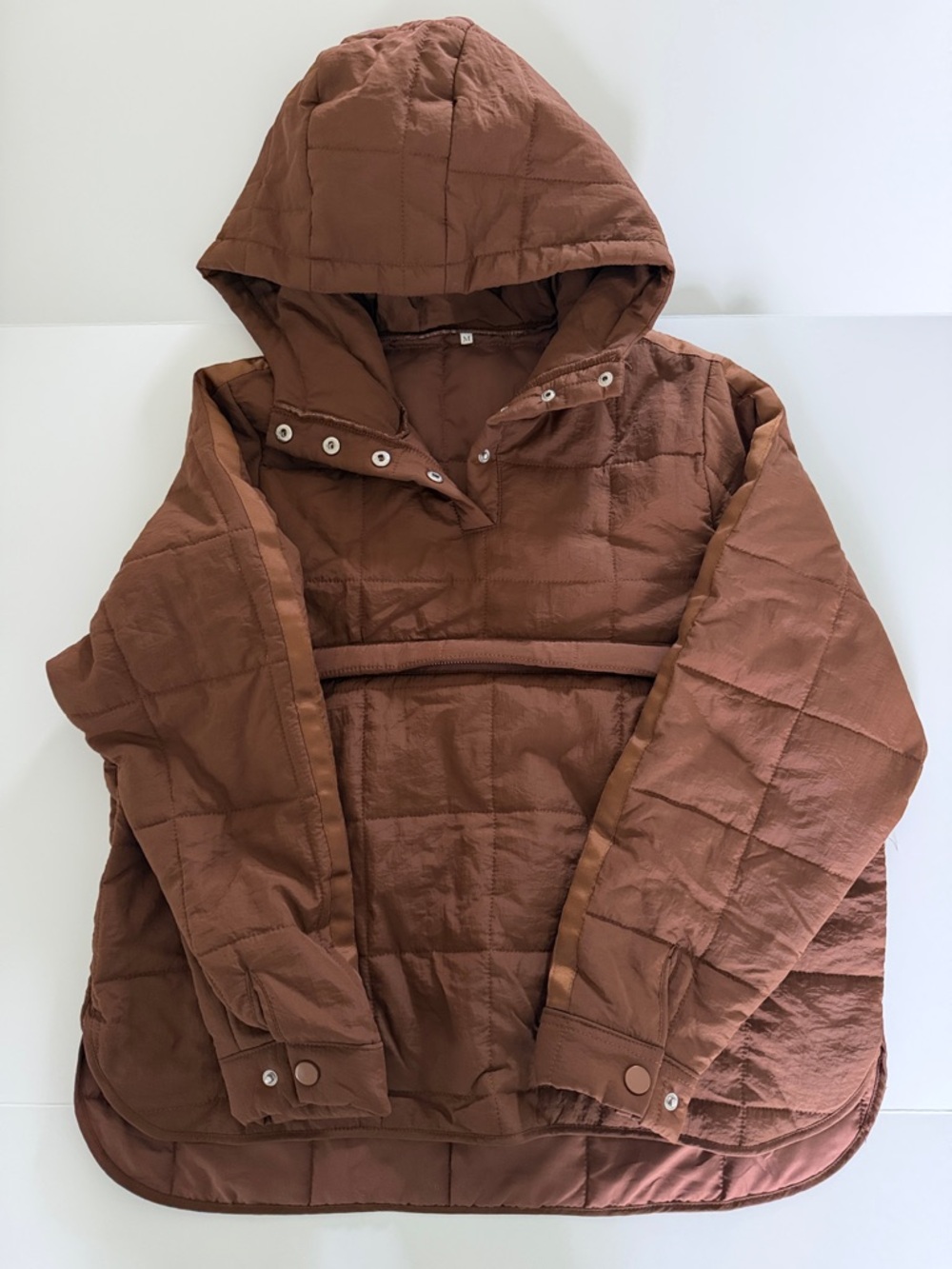 Viral Quilted Hooded Pullover Jacket in Rich Brown